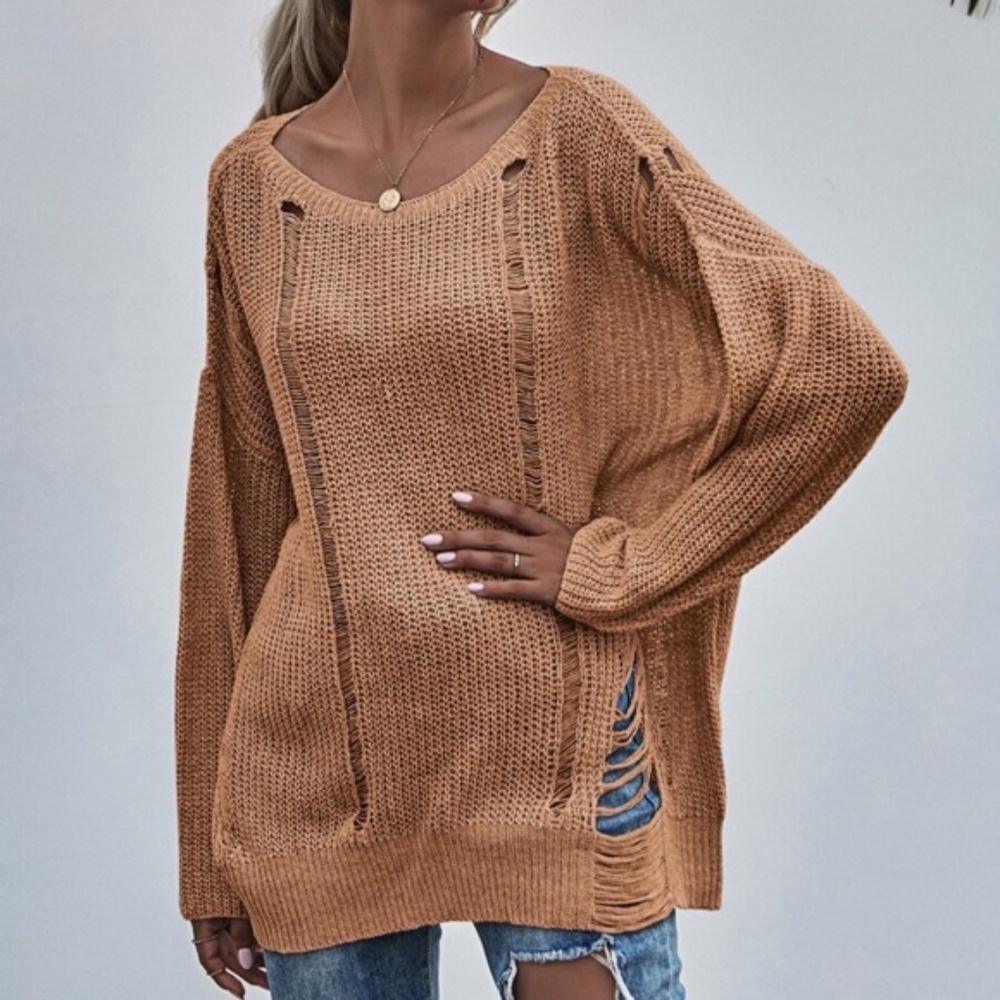 Rust distressed oversized knit sweater - Picture 5 of 10